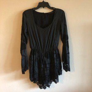 Merritt Charles Black Lace Silk Romper